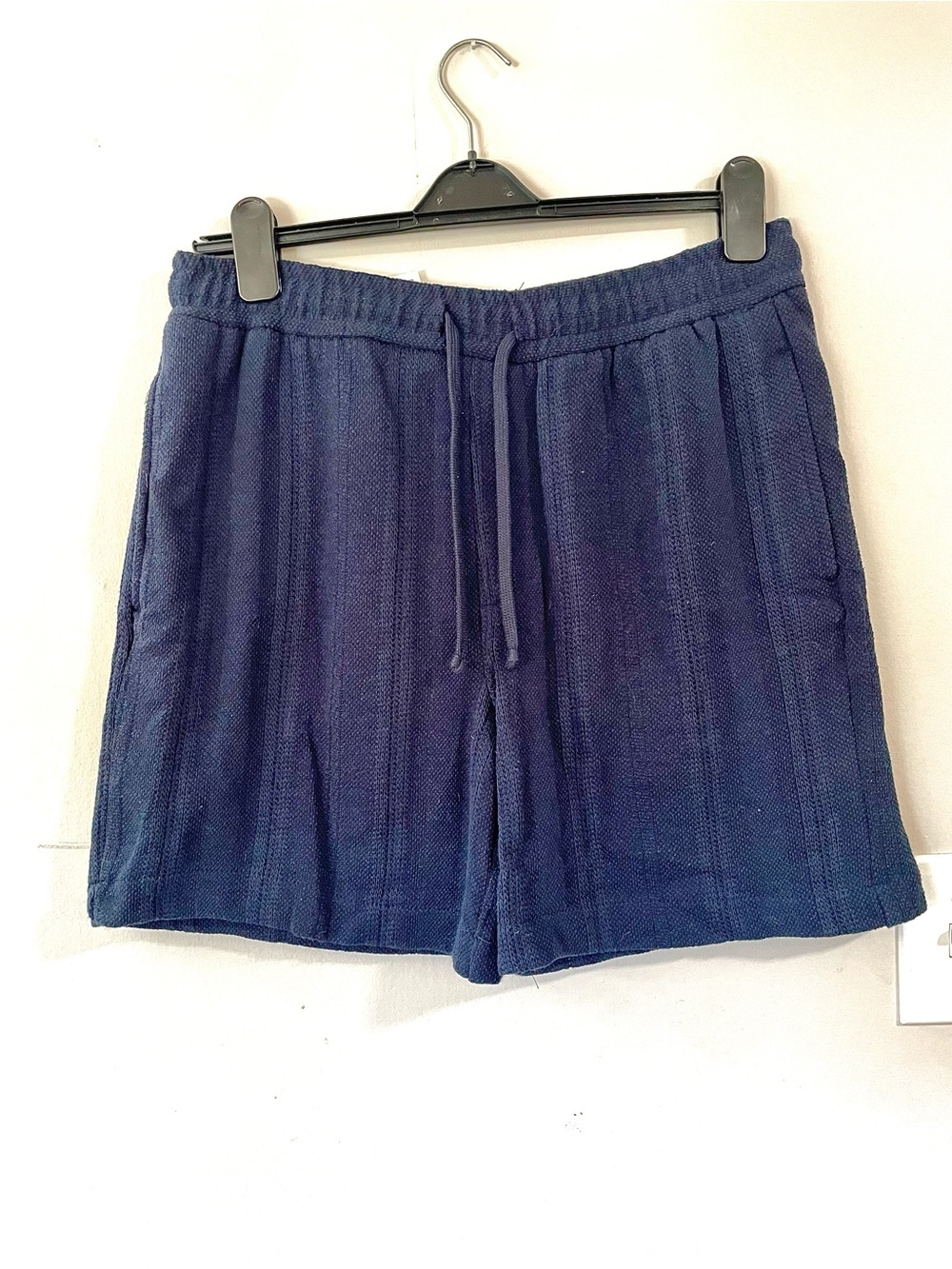 Zara Textured Knit Lounge Shorts Large Navy Drawstring Festival Athletic Comfort